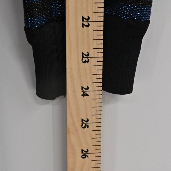 TRINA TURK‎ Dress Womens Sz 6 Metallic Black Blue Stripe Scoop Neck Mini Sweater - Picture 12 of 13